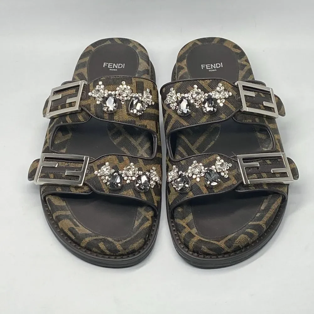 Fendi Feel Jewel Buckle Slide Sandals size 38